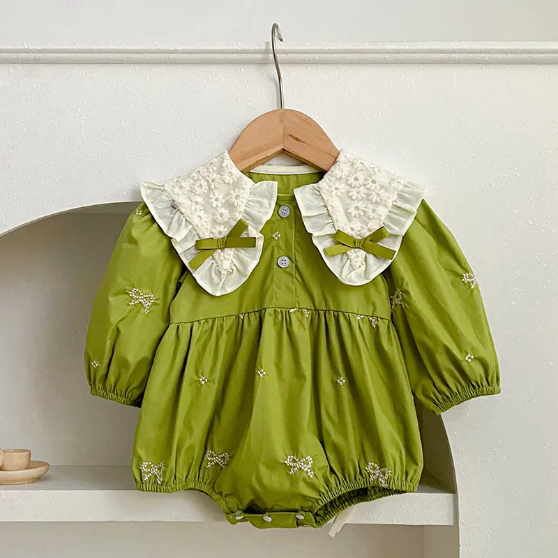 Sisters Clothes Infant Baby Girls Lace Collar Dress Rompers Kids Baby Girls Embroider Bow Knot Princess Dress Clothes Rompers