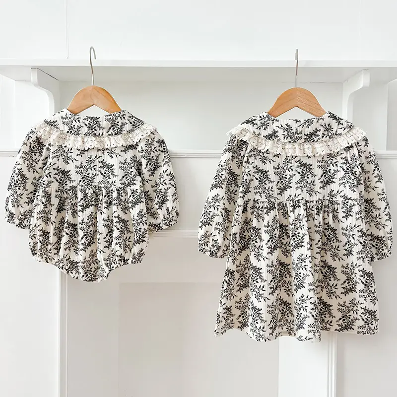 2025 Spring Sister Clothes Kid Princess Dresses Baby Girls Romper Embroider Cotton Lace Princes Dress Sister Baby Girl Clothing