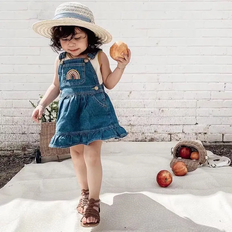 2024 Brother Match Clothes Summer Children Denim Sets Embroidery Baby Denim Romper Sister Baby Girls Denim Dresses Korean Style
