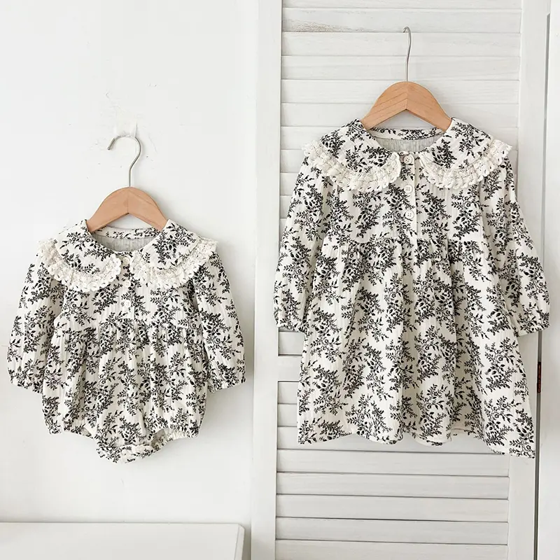 2025 Spring Sister Clothes Kid Princess Dresses Baby Girls Romper Embroider Cotton Lace Princes Dress Sister Baby Girl Clothing
