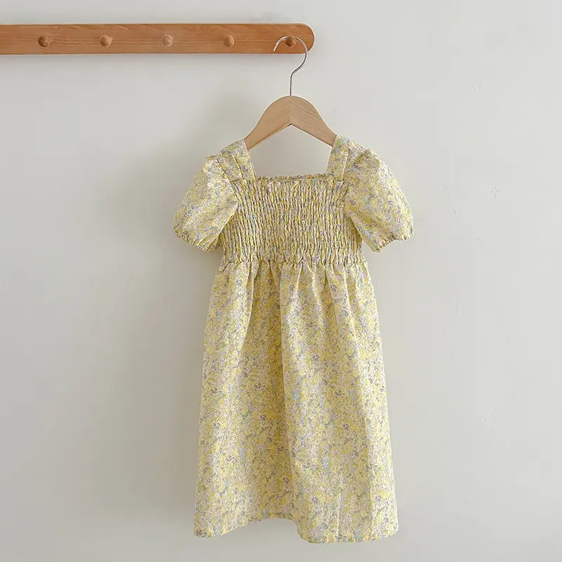 1-6Y Girl Dress Baby Girl Clothes New Yellow Flowers Dress Hand Embroidered High-Quality Short Sleeved Dress Kids Fashion Dress