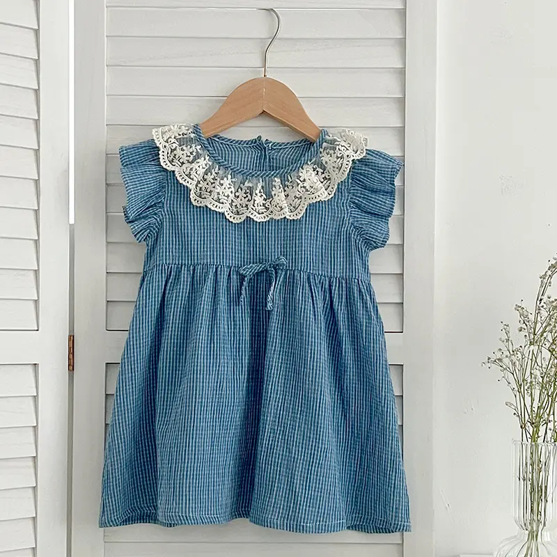 Sister Dress Baby Clothes Summer Baby Girl Clothes Blue Plaid Dress Lace Collar Baby Girl Romper One Piece Sister Clothes Dress