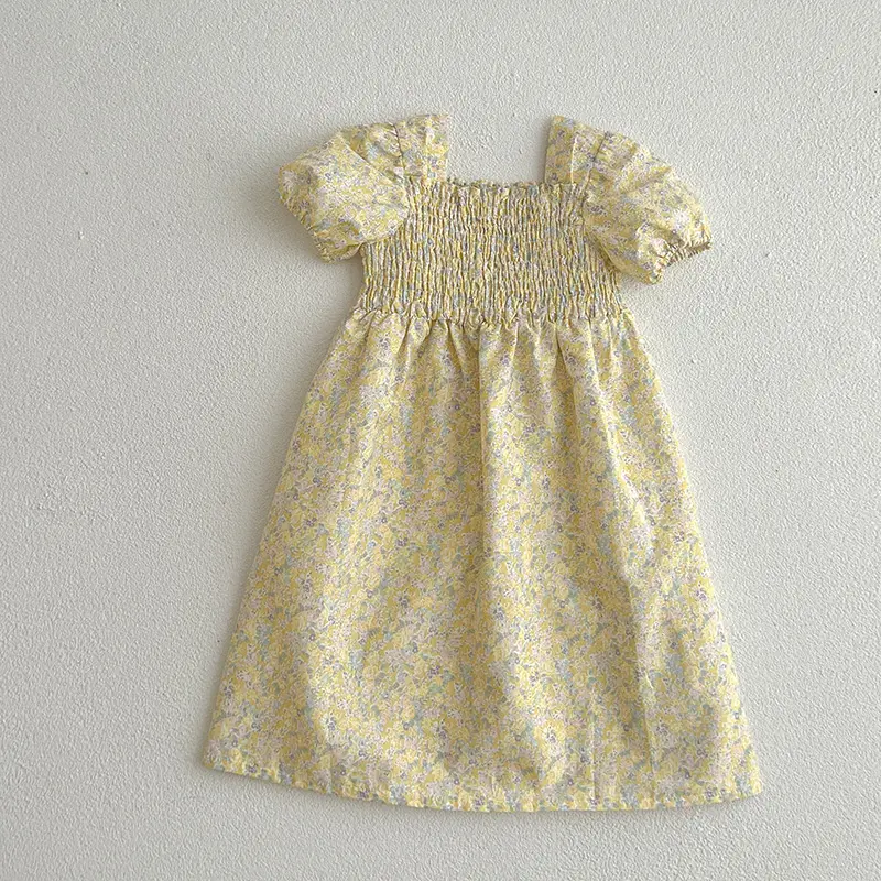 1-6Y Girl Dress Baby Girl Clothes New Yellow Flowers Dress Hand Embroidered High-Quality Short Sleeved Dress Kids Fashion Dress