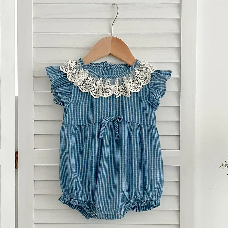 Sister Dress Baby Clothes Summer Baby Girl Clothes Blue Plaid Dress Lace Collar Baby Girl Romper One Piece Sister Clothes Dress