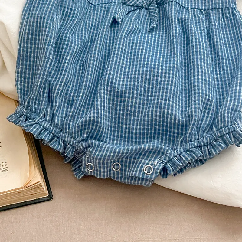 Sister Dress Baby Clothes Summer Baby Girl Clothes Blue Plaid Dress Lace Collar Baby Girl Romper One Piece Sister Clothes Dress