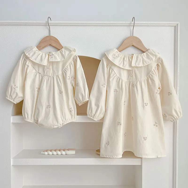 Autumn Kids Baby Girls Long Sleeve Sisters Dress Infant Sweet Kids Baby Girls Flower Embroidery Princess Clothes Rompers