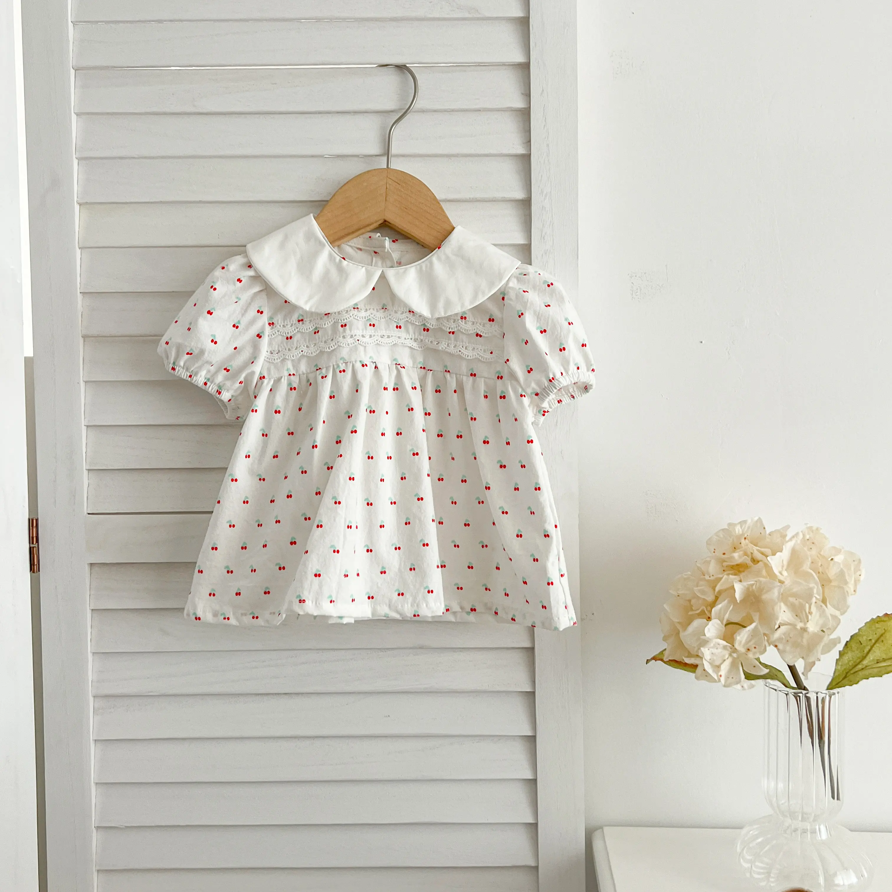 Summer Baby Girls Clothing Sets Newborn Girl Clothes Suit Puff Sleeve Top Floral Print Blouse+PP Shorts Infant Bbay Cherry Set