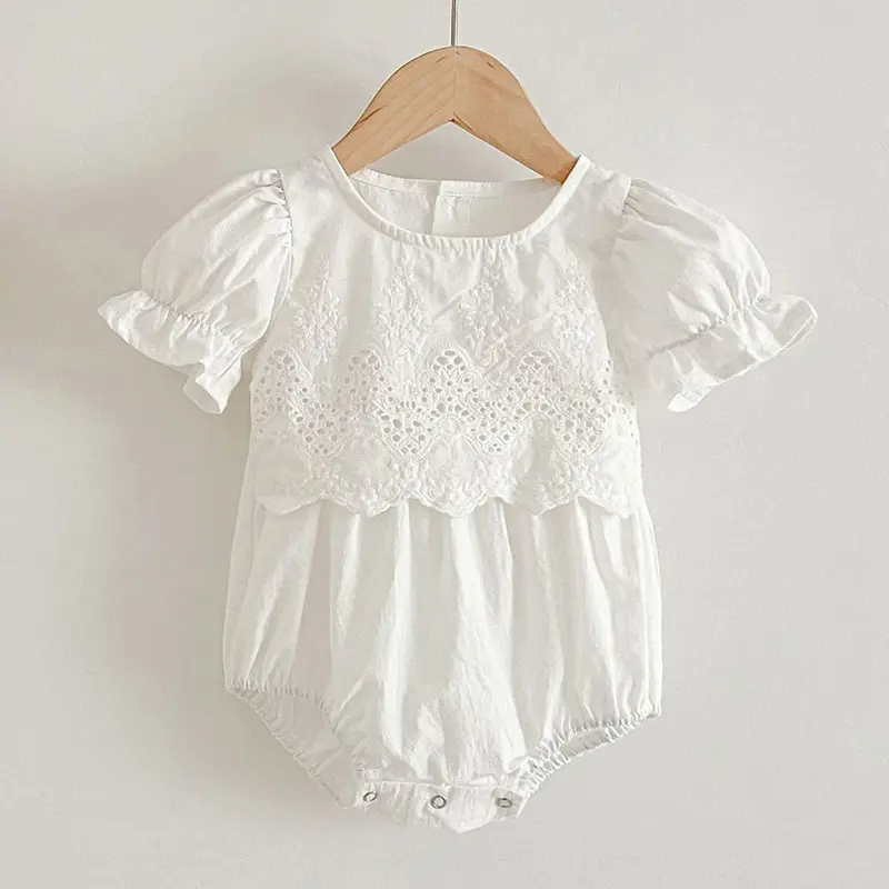 Summer Newborn Baby Girls Sweet Pure Color Jumpsuit Toddler Baby Girls Short Sleeves Kids Princess Dress Girls Sister Clothes
