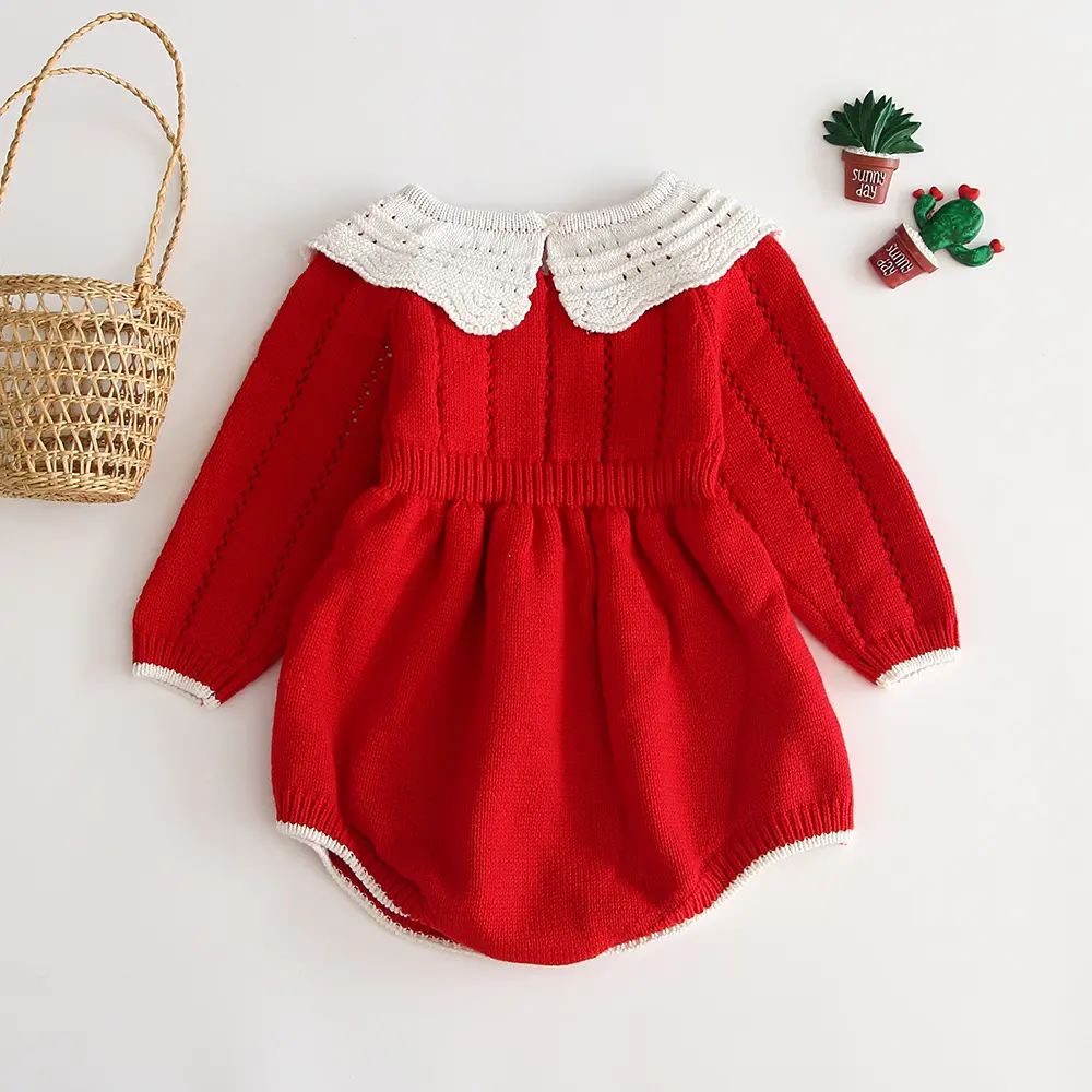 Baby Girls Knitting Romper 2023 Autumn Red Girl Clothes Newborn Baby Girl Clothes Fashion Knitted Romper Overalls Autumn Sweater