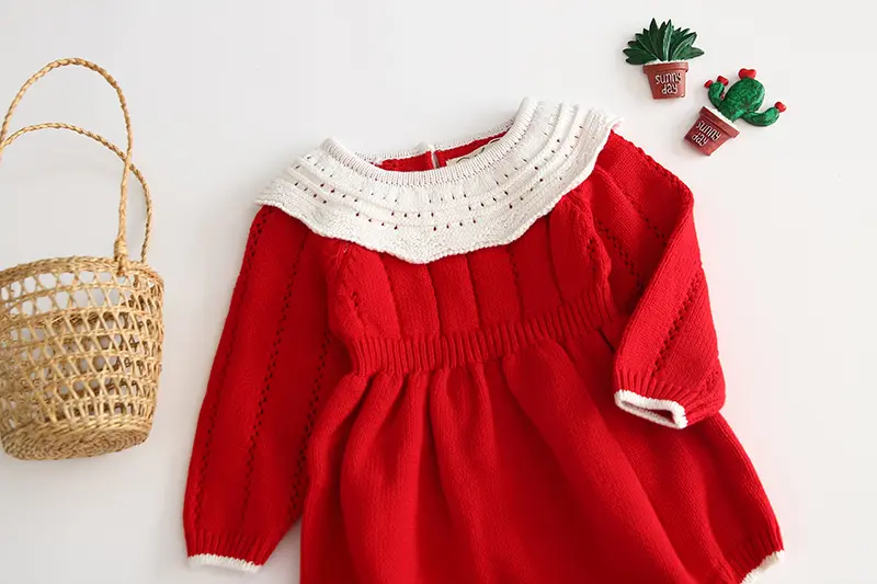 Baby Girls Knitting Romper 2023 Autumn Red Girl Clothes Newborn Baby Girl Clothes Fashion Knitted Romper Overalls Autumn Sweater