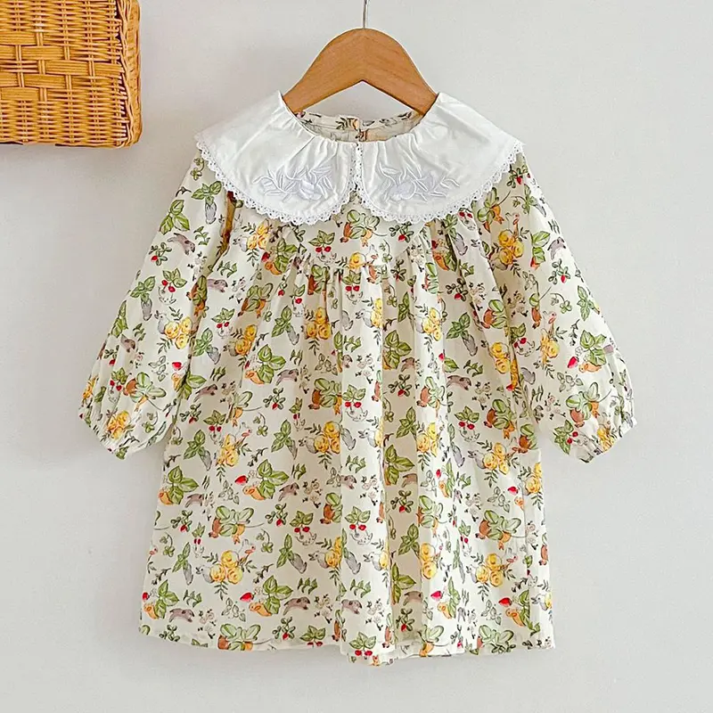 Spring Autumn Infant Kids Baby Girls Long Sleeve Doll Neck Print Sisters Dress Newborn Baby Girls Clothes Rompers