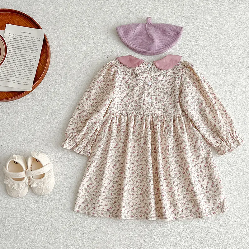 Autumn Girls Baby Dress 1-6Yrs Kids Floral Dress Sweet Princess Girl Kids Doll Collar Cotton Birthday Dresses Children Clothes