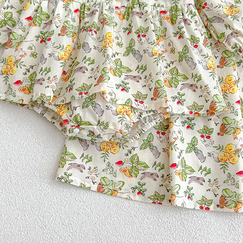 Spring Autumn Infant Kids Baby Girls Long Sleeve Doll Neck Print Sisters Dress Newborn Baby Girls Clothes Rompers