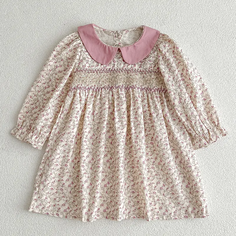 Autumn Girls Baby Dress 1-6Yrs Kids Floral Dress Sweet Princess Girl Kids Doll Collar Cotton Birthday Dresses Children Clothes