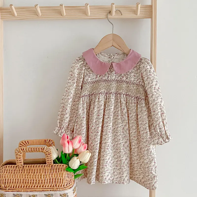 Autumn Girls Baby Dress 1-6Yrs Kids Floral Dress Sweet Princess Girl Kids Doll Collar Cotton Birthday Dresses Children Clothes