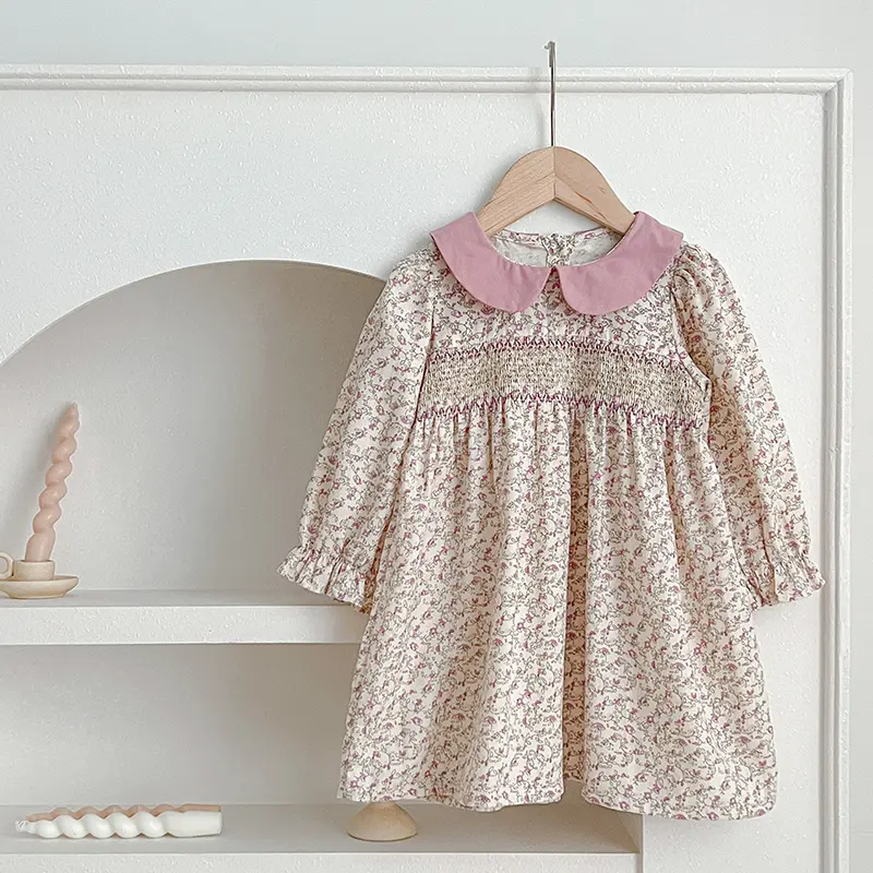 Autumn Girls Baby Dress 1-6Yrs Kids Floral Dress Sweet Princess Girl Kids Doll Collar Cotton Birthday Dresses Children Clothes