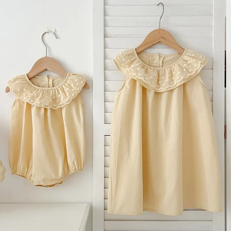 Fashion Sisters Dress Summer Newborn Infant Baby Girls Ruffled Collar Romper Dresses Sister Sleeveless Rompers Kid Baby Clothing