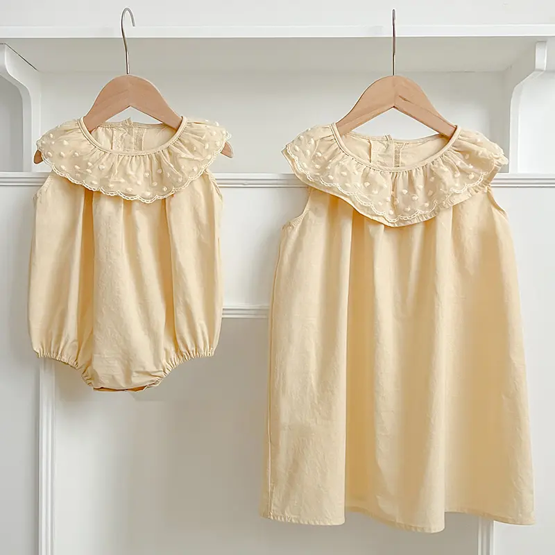 Fashion Sisters Dress Summer Newborn Infant Baby Girls Ruffled Collar Romper Dresses Sister Sleeveless Rompers Kid Baby Clothing