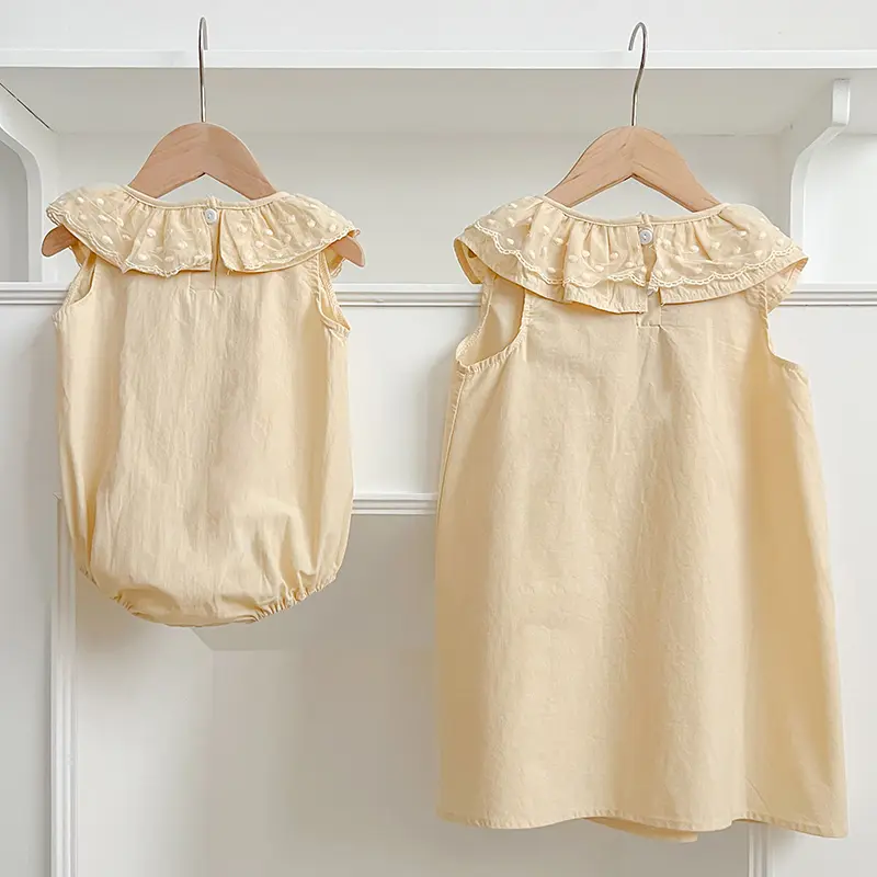 Fashion Sisters Dress Summer Newborn Infant Baby Girls Ruffled Collar Romper Dresses Sister Sleeveless Rompers Kid Baby Clothing