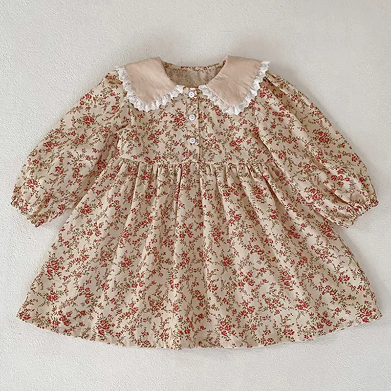 New Children Clothes Dress Autumn Kids Baby Girls Flower Dress Long Sleeve Sweet Printing Princess Dress Casual Baby Girls Dress