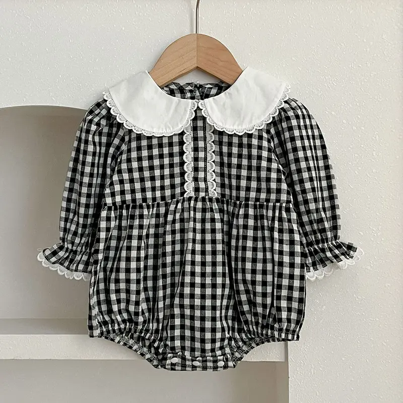 Infant Baby Girls Long Sleeve Sweet Sisters Grid Dress Spring Autumn Rompers Kids Baby Girls Princess Clothes Rompers