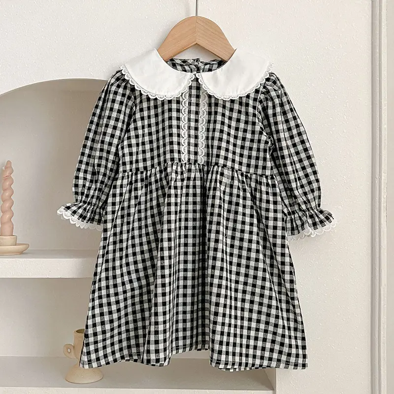 Infant Baby Girls Long Sleeve Sweet Sisters Grid Dress Spring Autumn Rompers Kids Baby Girls Princess Clothes Rompers