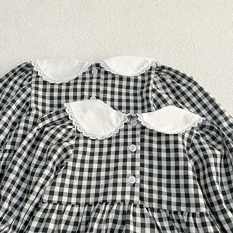 Infant Baby Girls Long Sleeve Sweet Sisters Grid Dress Spring Autumn Rompers Kids Baby Girls Princess Clothes Rompers