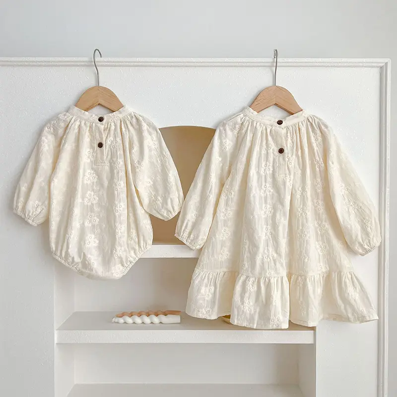 Autumn Sweet Kids Baby Girls Long Sleeve Sisters Dress Infant Kids Baby Girls Embroidery Princess Clothes Rompers
