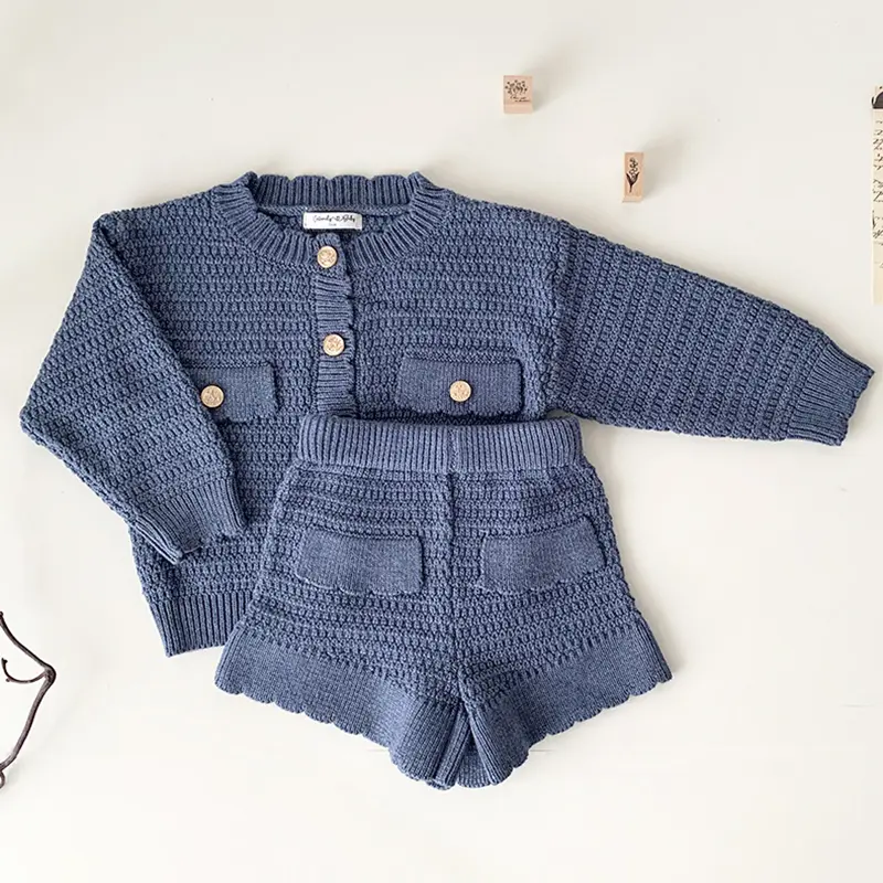 0-4 Yrs Girls Knit Suit Fashion Baby Boys Girls Clothing Sets Winter Knit Cardigan +PP Shorts Infant Girls Knit Tracksuits Suits