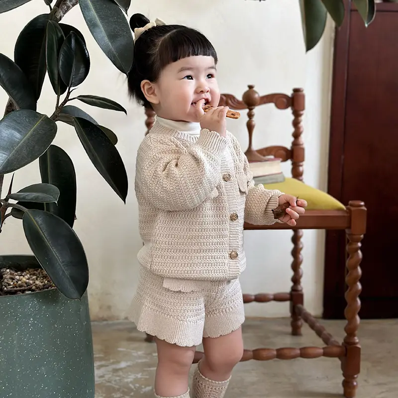 0-4 Yrs Girls Knit Suit Fashion Baby Boys Girls Clothing Sets Winter Knit Cardigan +PP Shorts Infant Girls Knit Tracksuits Suits