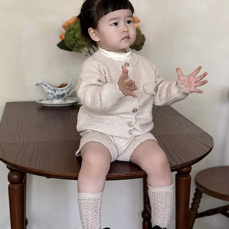 0-4 Yrs Girls Knit Suit Fashion Baby Boys Girls Clothing Sets Winter Knit Cardigan +PP Shorts Infant Girls Knit Tracksuits Suits