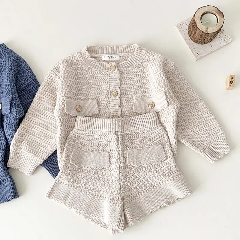 0-4 Yrs Girls Knit Suit Fashion Baby Boys Girls Clothing Sets Winter Knit Cardigan +PP Shorts Infant Girls Knit Tracksuits Suits