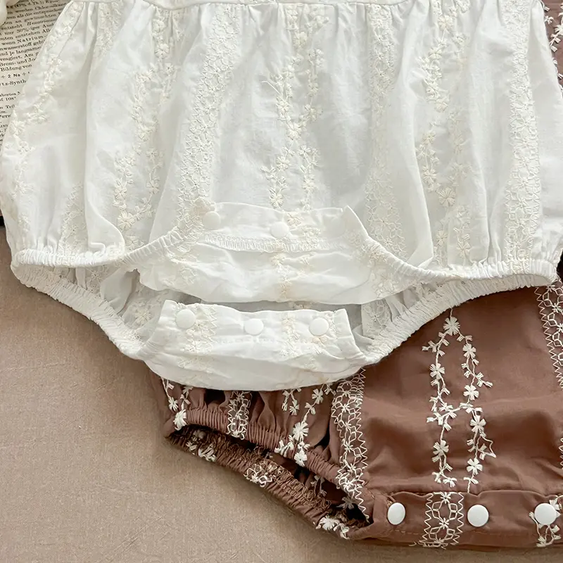 Girls Bodysuits Summer Toddle Girls Baby Pearl Button Embroidered Princess Jumpsuit Short Sleeved Thin Style Newborn Clothes
