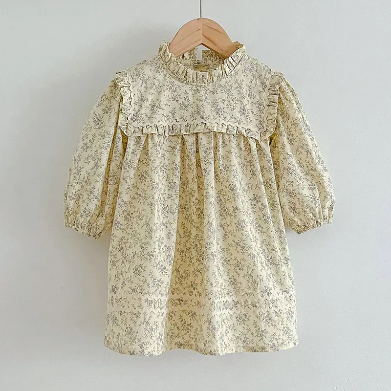 New Kids Baby Girls Long Sleeve Flower Printing Princess Dress Spring Autumn Sweet Baby Girls Dress Children Clothes Dress