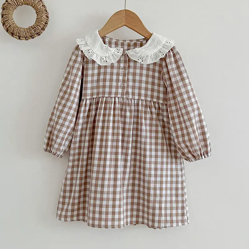 Spring Autumn Infant Kids Baby Girls Long Sleeve Grid Sisters Dress Doll Collar Newborn Kids Baby Girls Children Clothes Rompers