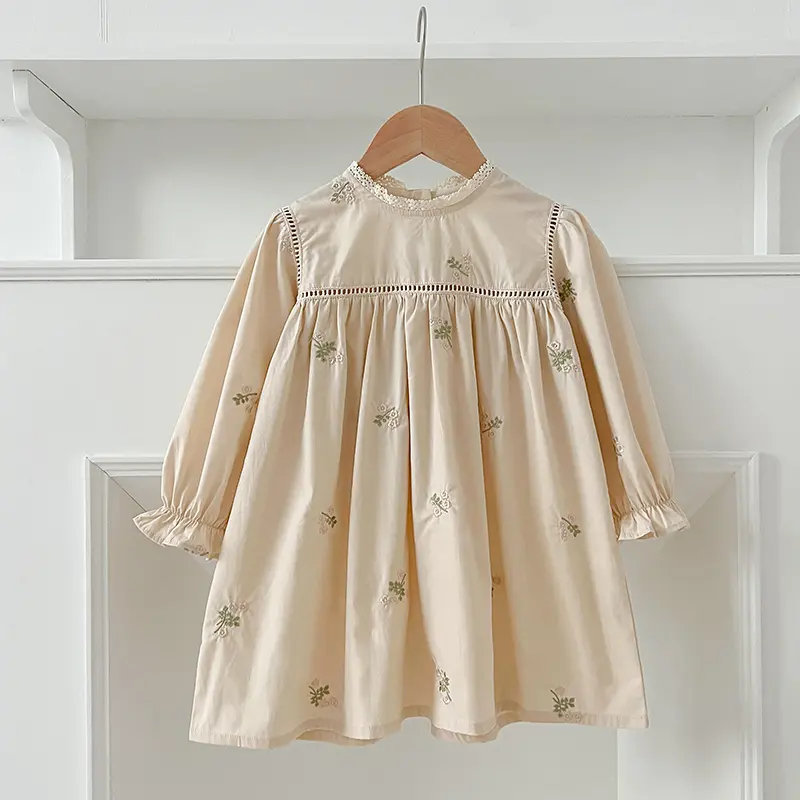 Autumn New Girls Dress Little Girl Lace Collar Hollow Dress Cotton Baby Embroider Princess Dress Korea Style Princess Dress Kids