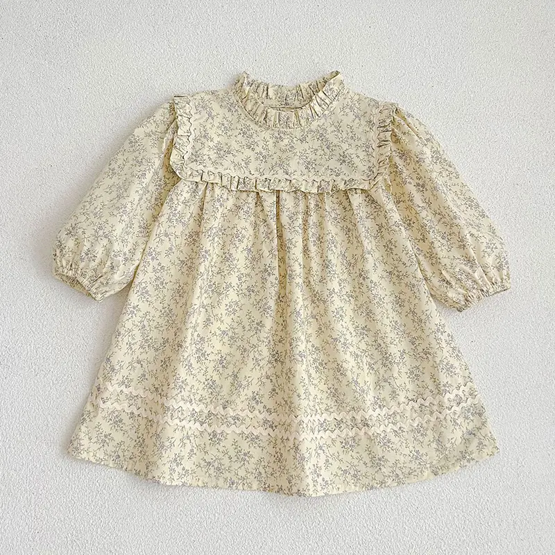 New Kids Baby Girls Long Sleeve Flower Printing Princess Dress Spring Autumn Sweet Baby Girls Dress Children Clothes Dress