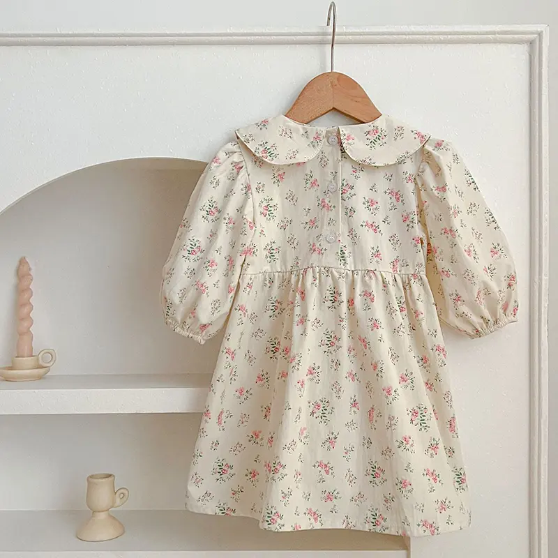 Baby Girls Floral Printed Dress Autumn Toddlers Girls Printed Princess Dresses Long Sleeve Ruffles Soft Cotton Baby Kids Dress