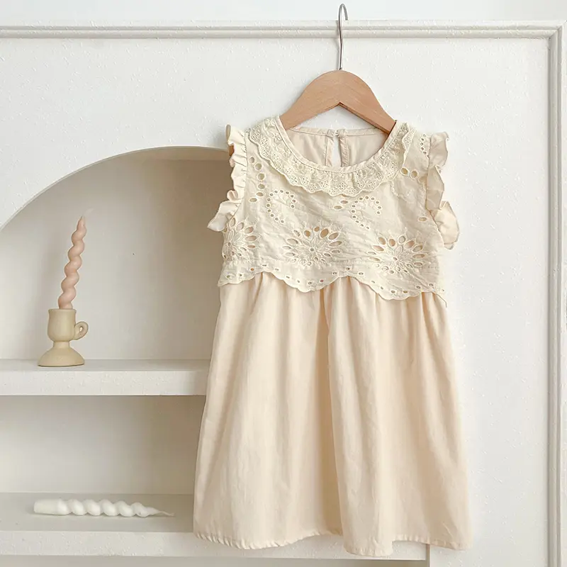 Summer Girl'S Princess Dress New Fashion Kids Lace Embroidered Sleeveless Dress For Children's Sweet Vest Dress Korean Style
