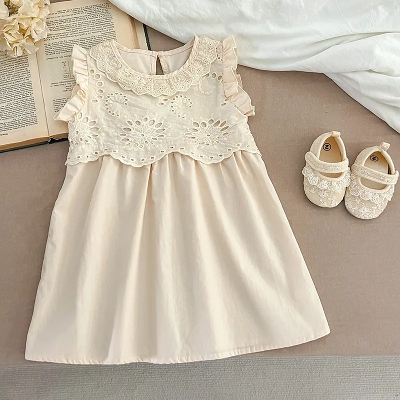 Summer Girl'S Princess Dress New Fashion Kids Lace Embroidered Sleeveless Dress For Children's Sweet Vest Dress Korean Style
