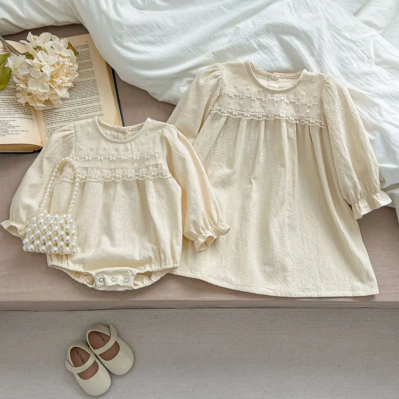 Family Sister Matching Dress Outfit Autumn Baby Girls Clothes Long Sleeve Flower Lace Girl Dress Baby Romper Princess Dresses