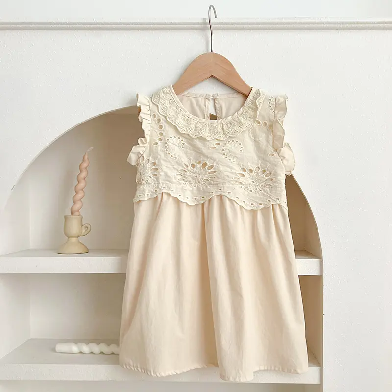 Summer Girl'S Princess Dress New Fashion Kids Lace Embroidered Sleeveless Dress For Children's Sweet Vest Dress Korean Style