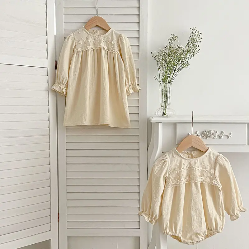 Sister Dress Family Matching Outfit Autumn Baby Girls Clothes Long Sleeve Flower Lace Girl Dress Baby Romper Princess Dresses