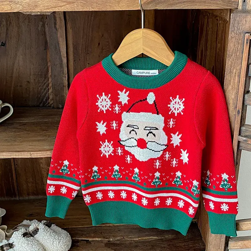 Christmas Boys Girls Sweaters Winter Children Cartoon Santa Claus Knitted Pullover Sweaters Warm Outerwear Kids Casual Clothing