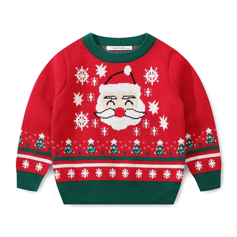 Christmas Boys Girls Sweaters Winter Children Cartoon Santa Claus Knitted Pullover Sweaters Warm Outerwear Kids Casual Clothing