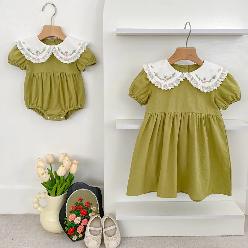 0-6Yrs Summer Sister Baby Girl Clothes Embroidery Lace Floral Toddler Girls Dress Newborn Infant Baby Romper Twin Princess Dress