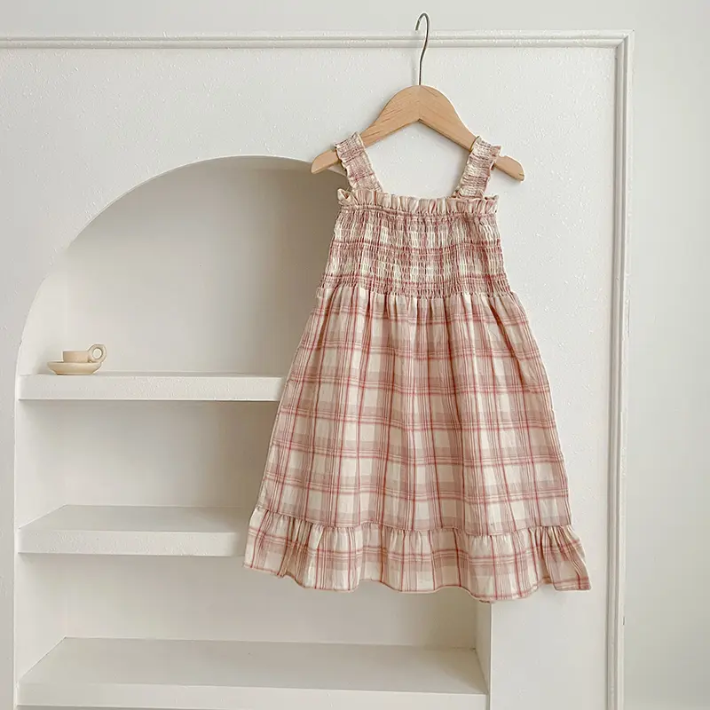 1-6Yrs Girls Plaid Dress Summer Toddler Baby Girls Sleeveless Grid Dress Infant Kids Baby Girls Princess Children Clothes Dress