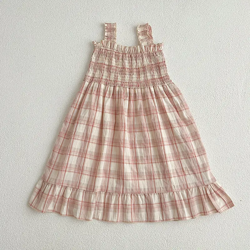 1-6Yrs Girls Plaid Dress Summer Toddler Baby Girls Sleeveless Grid Dress Infant Kids Baby Girls Princess Children Clothes Dress