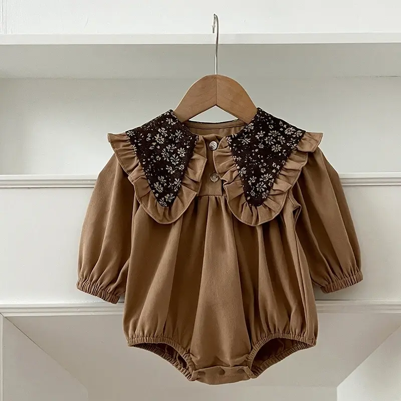 Autumn Newborn Clothes Retro Kids Baby Girls Long Sleeve Sweet Printing Princess Rompers Infant New Baby Girls Rompers Clothes