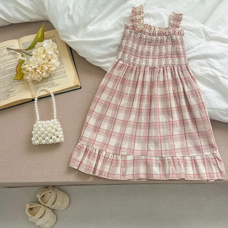 1-6Yrs Girls Plaid Dress Summer Toddler Baby Girls Sleeveless Grid Dress Infant Kids Baby Girls Princess Children Clothes Dress